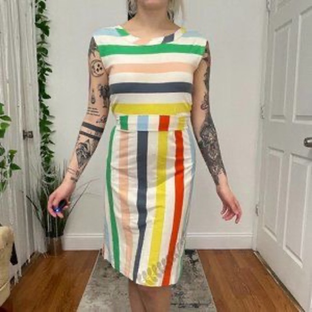 Anthropologie Orla Kiely Sleeveless Stripe Mini Dress Tie-Waist Size small